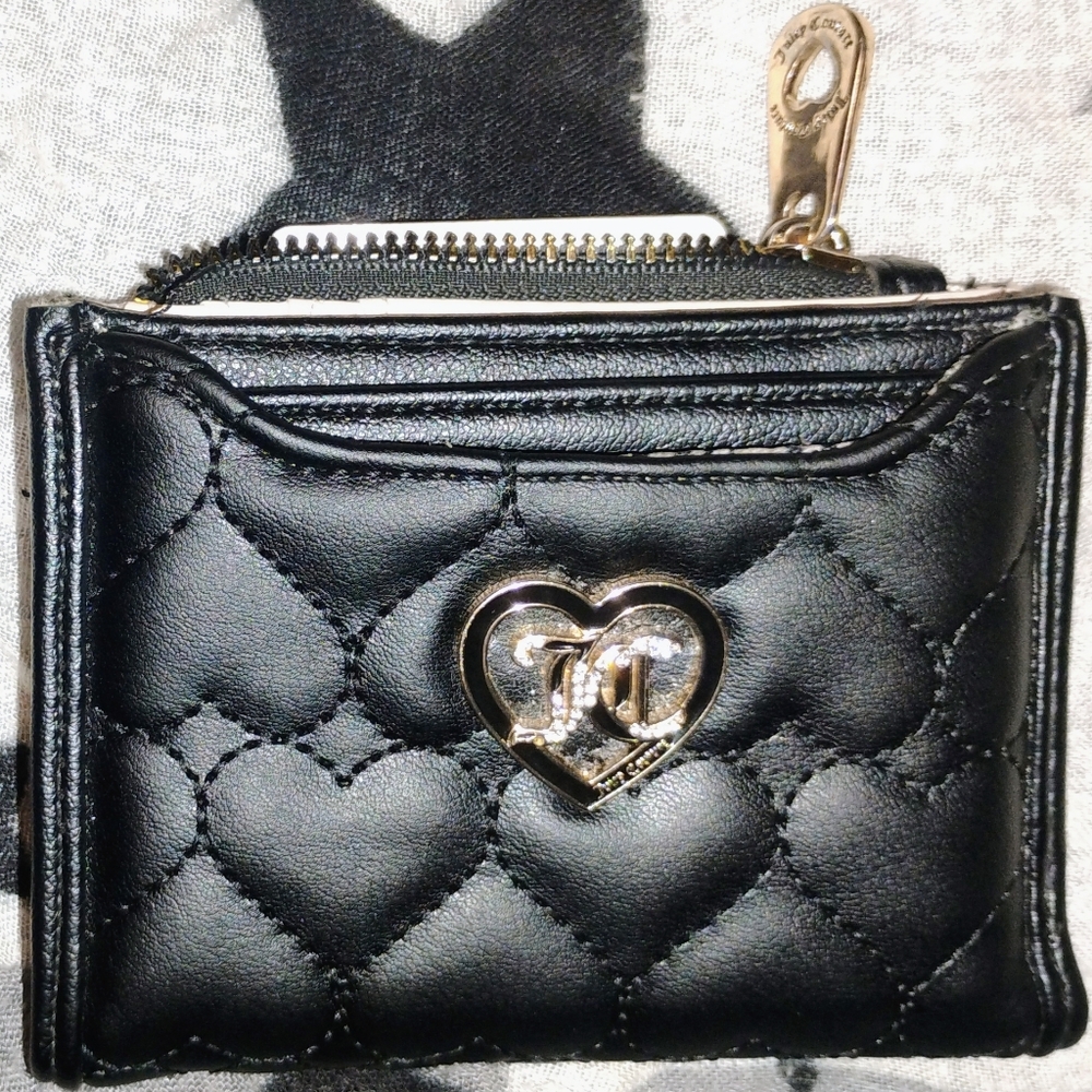 Black Quilted Heart Juicy Couture Wallet with Gold Accents